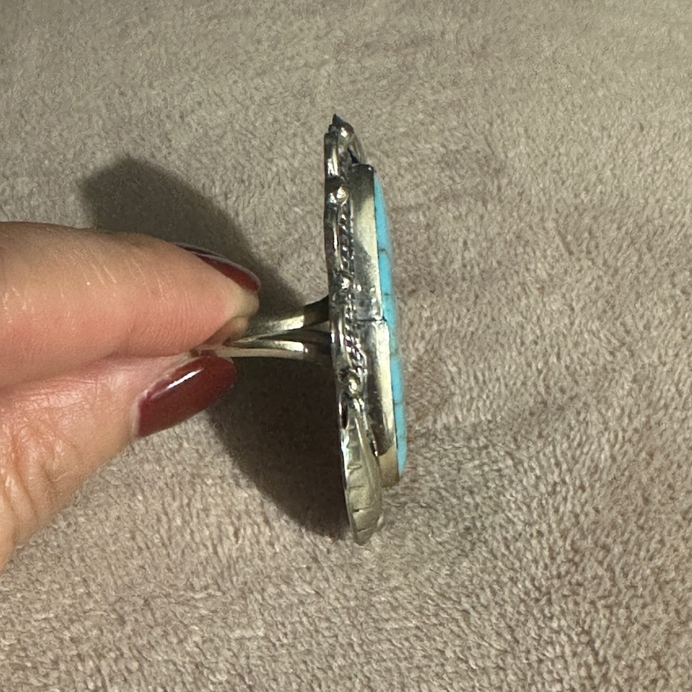 Vintage Sterling Silver Turquoise Ladies Ring Size 5 - Picture 2 of 4
